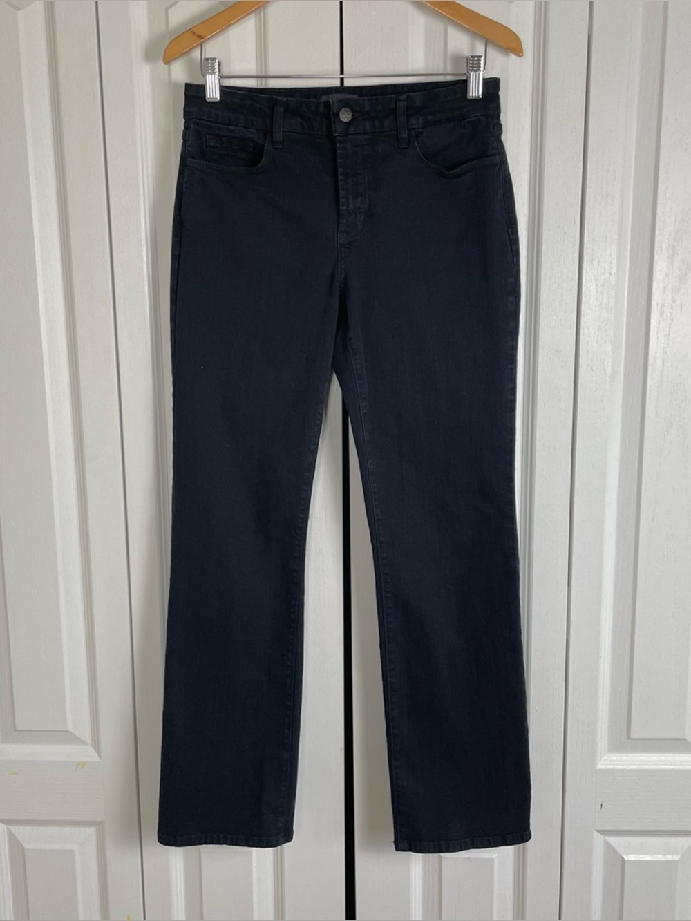 NYDJ Marilyn Straight Jeans Women’s 8 Black Denim Stretch Lift Tuck Technology